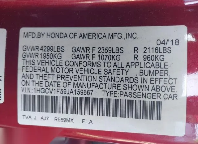 1HGCV1F59JA159667 2018 2018 Honda Accord- Ex-L 9