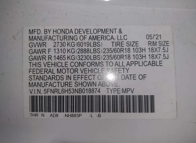 5FNRL6H53NB018874 2022 2022 Honda Odyssey- EX 9