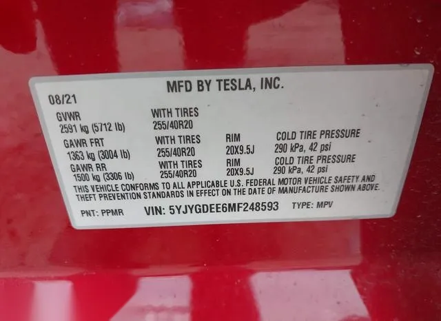 5YJYGDEE6MF248593 2021 2021 Tesla Model Y- Long Range Dual M 9