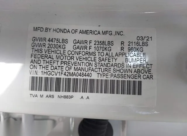 1HGCV1F42MA048440 2021 2021 Honda Accord- Sport Special Edi 9