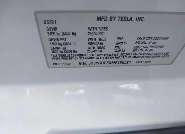 5YJYGDEEXMF186521 2021 2021 Tesla Model Y- Long Range Dual 9