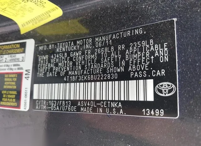 4T1BF3EK6BU222830 2011 2011 Toyota Camry- LE 9