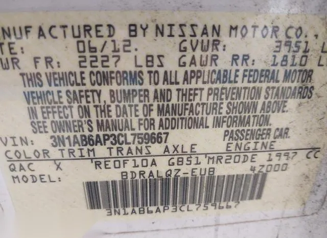 3N1AB6AP3CL759667 2012 2012 Nissan Sentra- 2-0 9