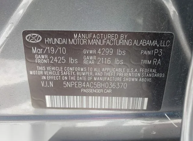 5NPEB4AC5BH036370 2011 2011 Hyundai Sonata- Gls 9