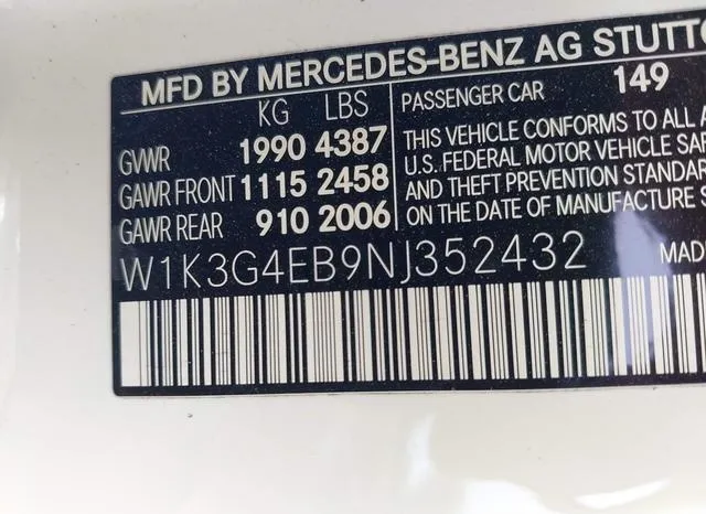 W1K3G4EB9NJ352432 2022 2022 Mercedes-Benz A 220 9