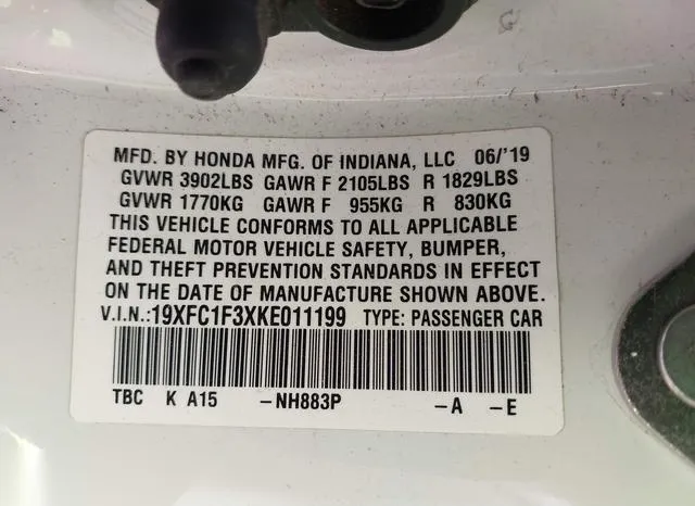 19XFC1F3XKE011199 2019 2019 Honda Civic- EX 9