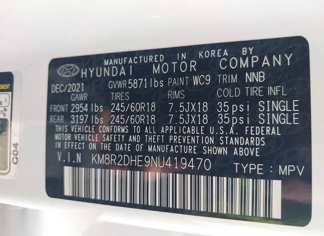 KM8R2DHE9NU419470 2022 2022 Hyundai Palisade- Sel 9