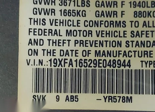 19XFA16529E048944 2009 2009 Honda Civic- LX 9