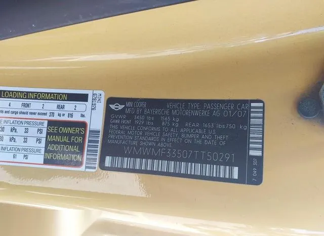 WMWMF33507TT50291 2007 2007 Mini Cooper 9