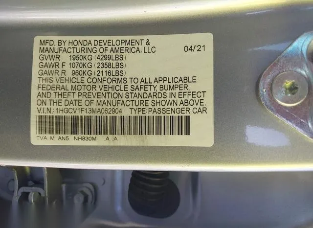 1HGCV1F13MA062904 2021 2021 Honda Accord- LX 9