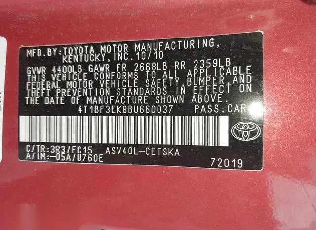 4T1BF3EK8BU660037 2011 2011 Toyota Camry- SE 9