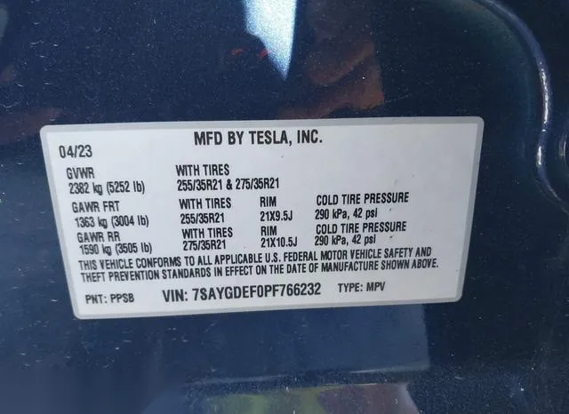 7SAYGDEF0PF766232 2023 2023 Tesla Model Y- Awd/Performance D 9