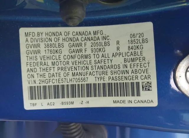 2HGFC1E57LH705567 2020 2020 Honda Civic- Si Sedan 9