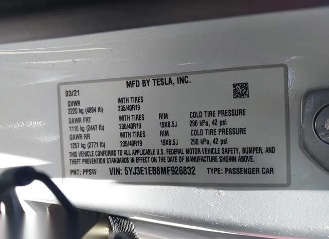 5YJ3E1EB8MF926832 2021 2021 Tesla Model 3- Long Range Dual 9