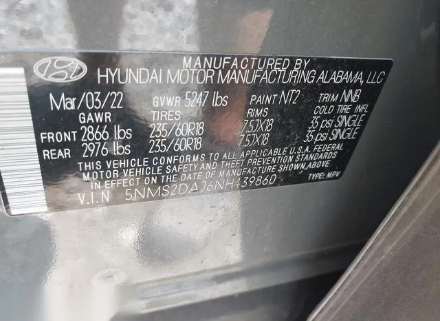 5NMS2DAJ6NH439860 2022 2022 Hyundai Santa Fe- Sel 9