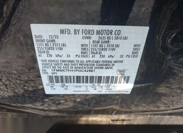 1FMSK7FH1PGC42981 2023 2023 Ford Explorer- Limited 9