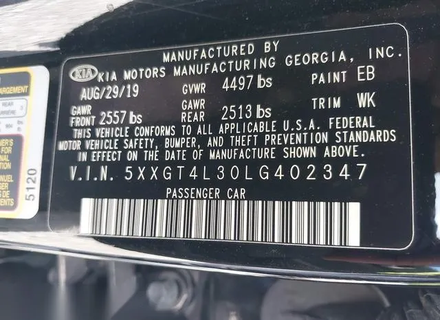 5XXGT4L30LG402347 2020 2020 KIA Optima- LX 9