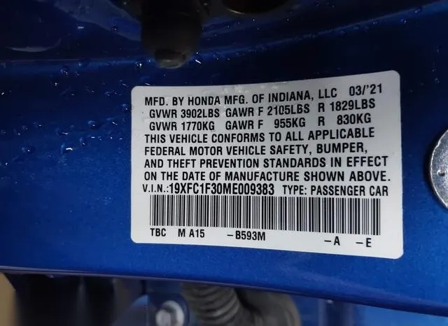 19XFC1F30ME009383 2021 2021 Honda Civic- EX 9