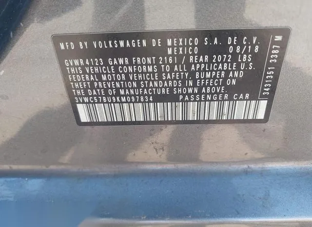 3VWC57BU9KM097834 2019 2019 Volkswagen Jetta- 1-4T R-Line/1 9