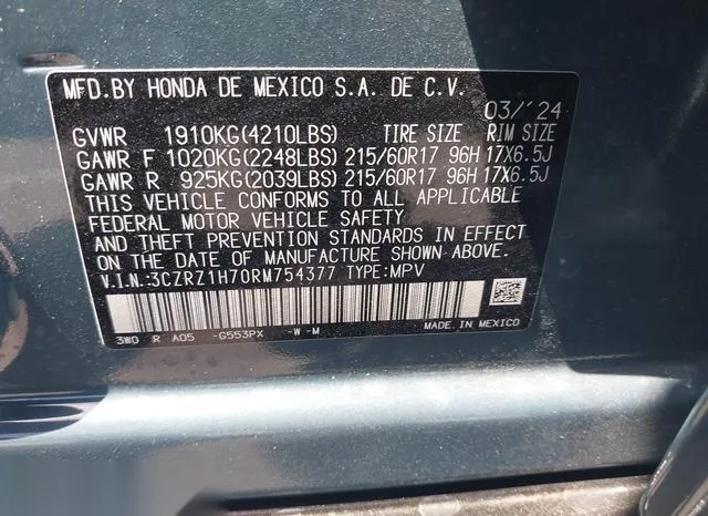 3CZRZ1H70RM754377 2024 2024 Honda HR-V- 2Wd Ex-L/2Wd Ex-L W/ 9