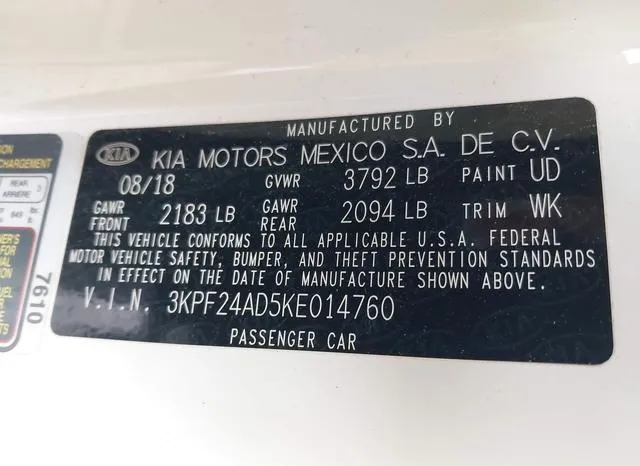 3KPF24AD5KE014760 2019 2019 KIA Forte- Lxs 9