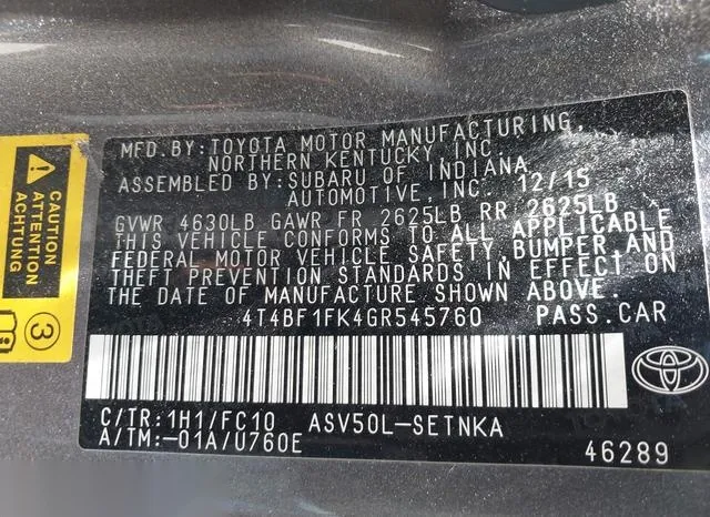 4T4BF1FK4GR545760 2016 2016 Toyota Camry- LE 9