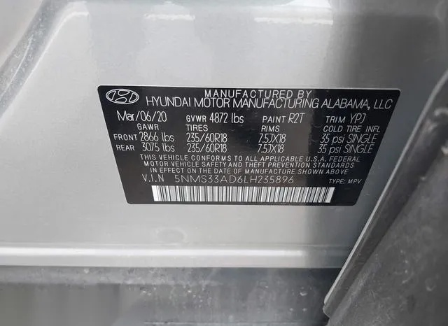 5NMS33AD6LH235896 2020 2020 Hyundai Santa Fe- Sel 9