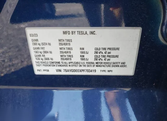 7SAYGDEEXPF703419 2023 2023 Tesla Model Y- Awd/Long Range Du 9