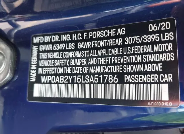 WP0AB2Y15LSA51786 2020 2020 Porsche Taycan- 4S 9