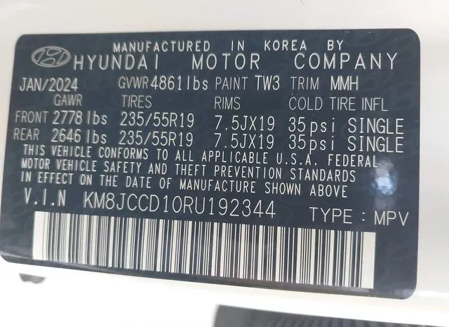 KM8JCCD10RU192344 2024 2024 Hyundai Tucson- Hybrid Sel Conv 9