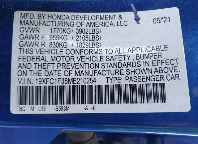 19XFC1F38ME210254 2021 2021 Honda Civic- EX 9