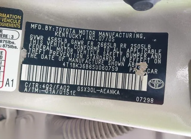 4T1BK36B65U060759 2005 2005 Toyota Avalon- XL 9