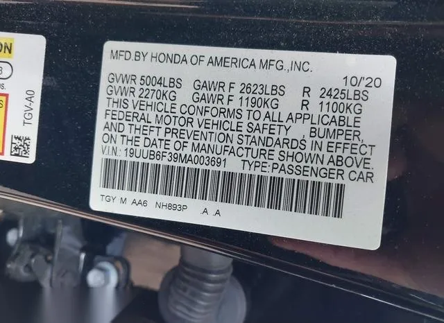 19UUB6F39MA003691 2021 2021 Acura TLX- Standard 9