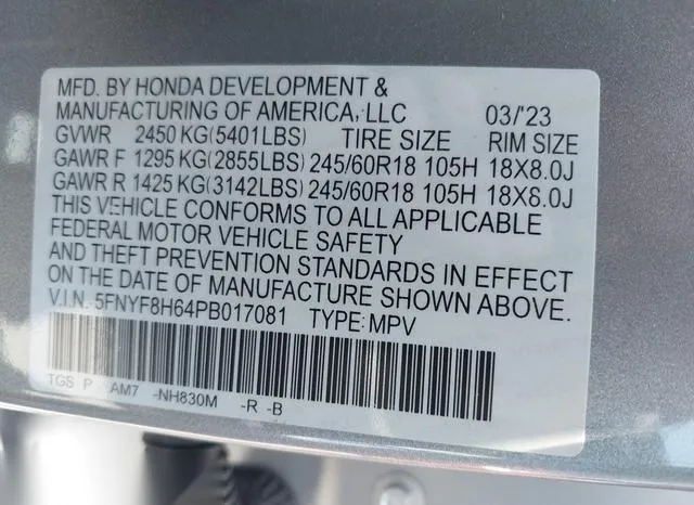 5FNYF8H64PB017081 2023 2023 Honda Passport- Awd Trailsport 9