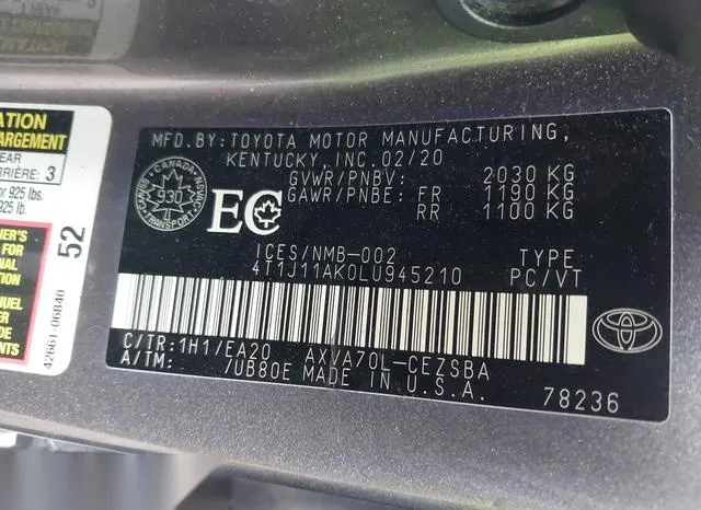 4T1J11AK0LU945210 2020 2020 Toyota Camry- SE 9