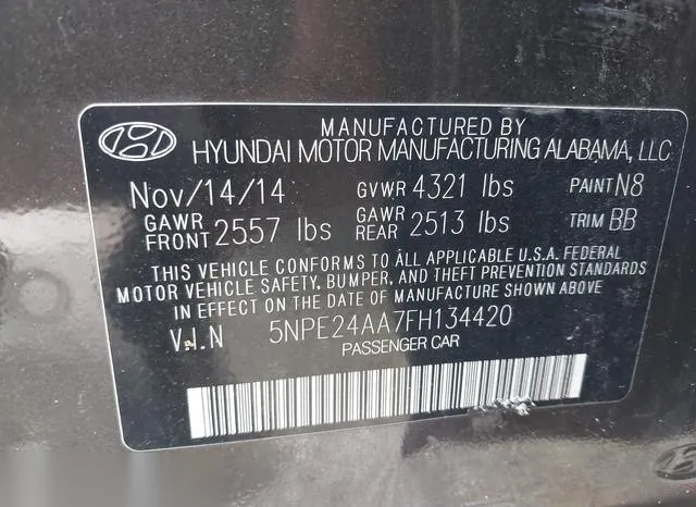 5NPE24AA7FH134420 2015 2015 Hyundai Sonata- Eco 9