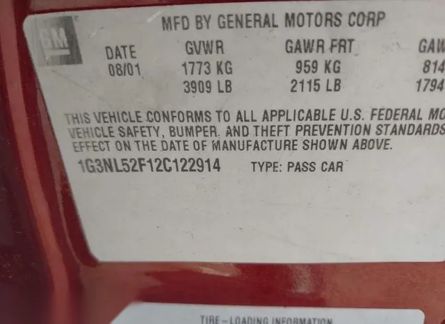 1G3NL52F12C122914 2002 2002 Oldsmobile Alero- GL1 9