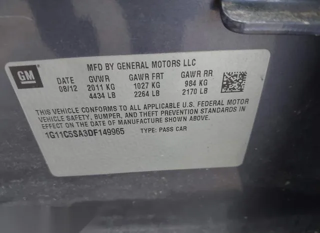 1G11C5SA3DF149965 2013 2013 Chevrolet Malibu- 1LT 9