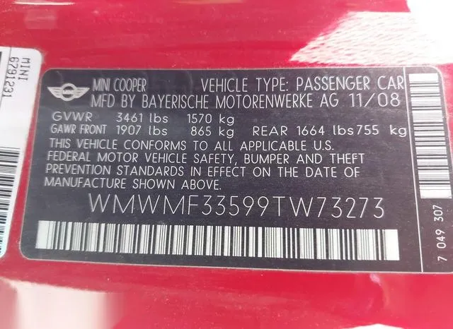 WMWMF33599TW73273 2009 2009 Mini Cooper 9