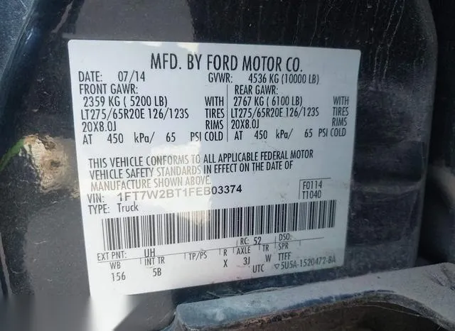 1FT7W2BT1FEB03374 2015 2015 Ford F-250- Lariat 9