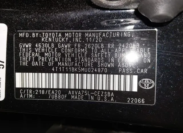 4T1T11BK5MU024870 2021 2021 Toyota Camry- Se Awd 9