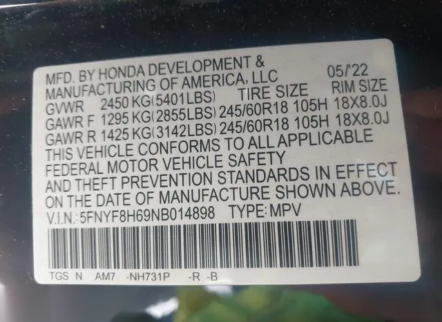 5FNYF8H69NB014898 2022 2022 Honda Passport- Awd Trailsport 9