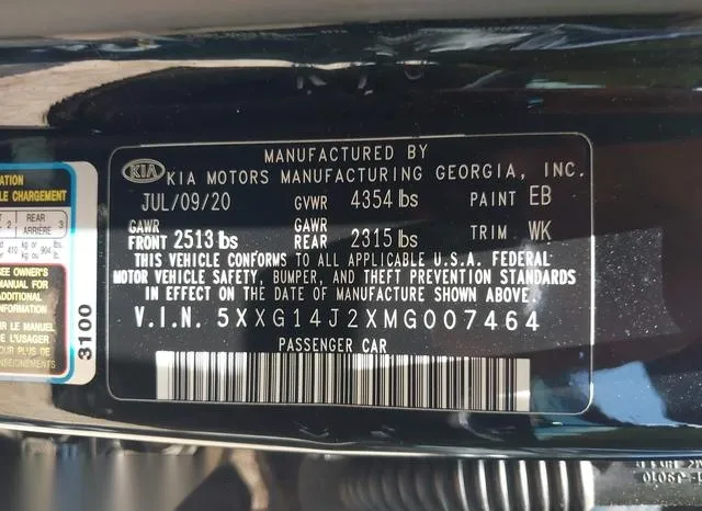 5XXG14J2XMG007464 2021 2021 KIA K5- Lxs 9