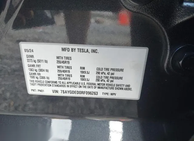 7SAYGDED0RF096263 2024 2024 Tesla Model Y- Long Range/Rwd 9