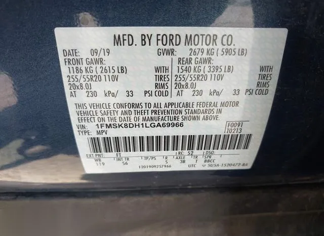 1FMSK8DH1LGA69966 2020 2020 Ford Explorer- Xlt 9