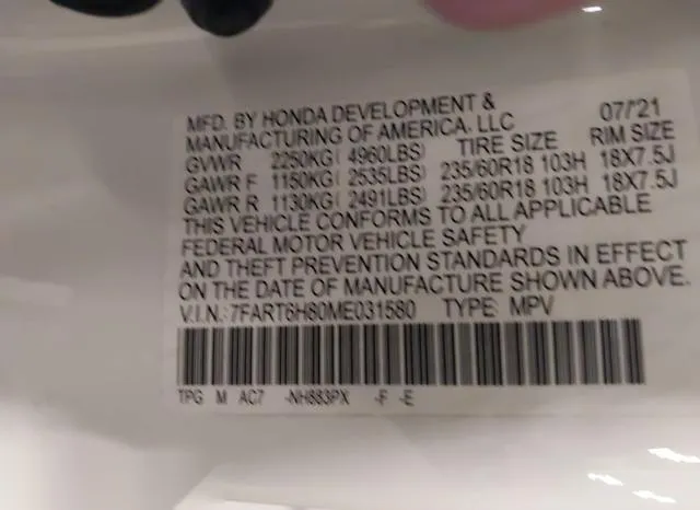 7FART6H80ME031580 2021 2021 Honda CR-V- Hybrid Ex-L 9