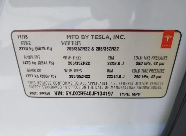 5YJXCBE40JF134197 2018 2018 Tesla Model X- 100D/75D/P100D 9