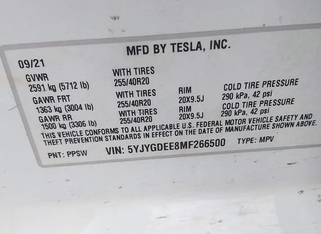 5YJYGDEE8MF266500 2021 2021 Tesla Model Y- Long Range Dual M 9