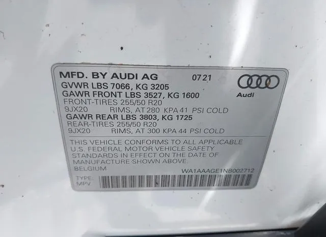 WA1AAAGE1NB002712 2022 2022 Audi E-Tron- Premium Quattro 9