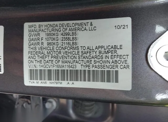 1HGCV1F16MA116423 2021 2021 Honda Accord- LX 9